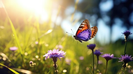 Poster - flower summer bloom park butterfly illustration nature spring, beauty garden, natural macro flower summer bloom park butterfly