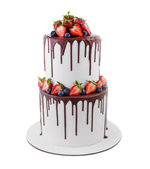 Wall Mural - White cake with melted dark chocolate with fresh berries