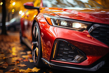 Wall Mural - Close-up of the headlights of a modern car in the city