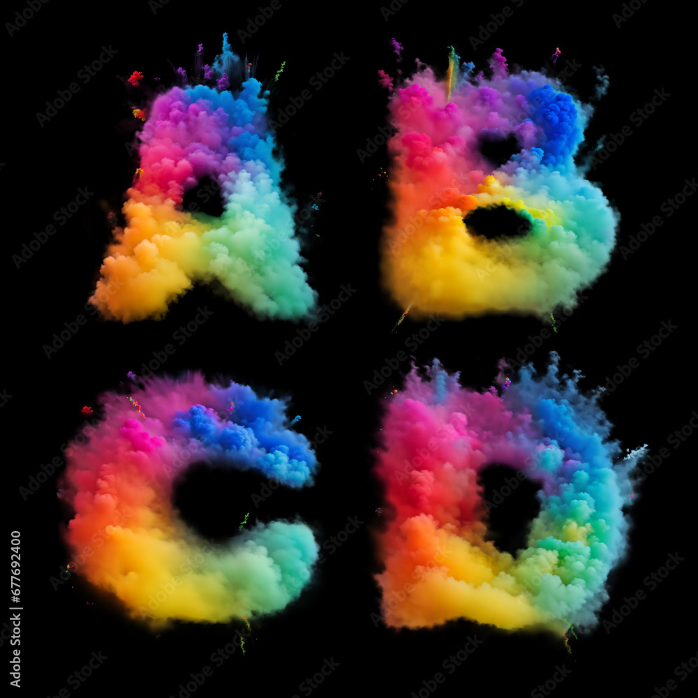 Color Powder Letter L Raster font set with letters made of rainbow colors smoke powder ...