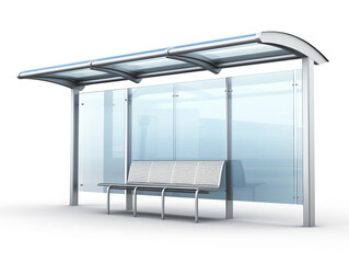 Wall Mural - 3D image illustration of a bus stop isolated on a white background. Modern design with an open concept.
