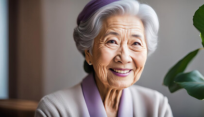 Wall Mural - Beautiful elderly asian lady portrait with copy space