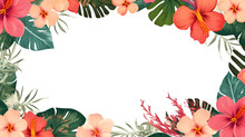 Digital Vintage Watercolor Hawaiian Rectangle Tropical Flower Abstract Graphic Poster Web Page PPT Background