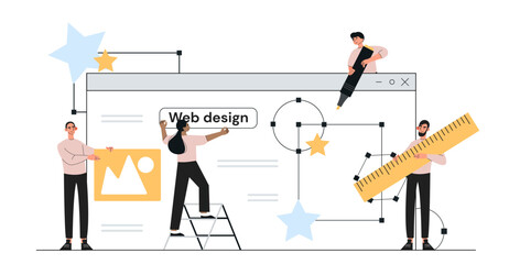 people with ui and ux design concept. men and women develop mobile brogram or application interface.