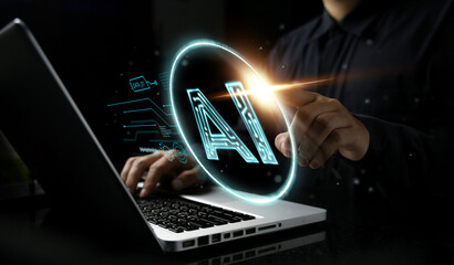 AI intelligent robot technology artificial intelligence science and technology and future and global connectivity innovations to enable access to information and online networks.