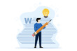 © FAHMI - Copywriting concept, journalism, writing, copyright idea. successful man with pencil writing or editing text. Vector illustration in flat design on white background.Copywriting concept, journalism, wr