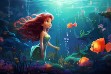 Mermaids Magical Underwater Cartoon Illustration