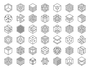 Wall Mural - Set cubes vector icon. Cube logo template