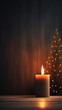 Candle flame on dark background decorated for Christmas with copy space