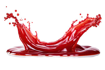 Red berry Jam splash with little bubbles fruit syrup isolated on transparent background, Fruity strawberry sauce, liquid fluid element flowing, red juice swirl.