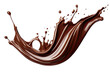 Dark brown Chocolate or cocoa liquid swirl splash with little choc bubbles isolated on clear png background, liquid fluid element flowing in form of wave.