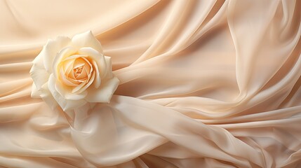 Sticker -  a close up of a white rose on a beige silk background with a white rose in the center of the image and a white rose in the center of the image.  generative ai
