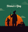 Happy Farmers Day Text with an Indian farmer farming silhouette vector illustration for a social media creative post template
