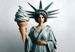 © chand - A fashionable lady dressed up as the Statue of Liberty and holding an ice cream cone.