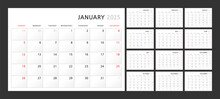 Wall Quarterly Calendar Template For 2025 In A Classic Minimalist Style. Week Starts On Sunday. Set Of 12 Months. Corporate Planner Template. A4 Format Horizontal