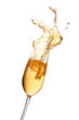 Splashes of champagne from a glass of celebration sparkling wine