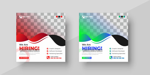 Wall Mural - we are hiring job vacancy social media post or square web banner template design with two-color