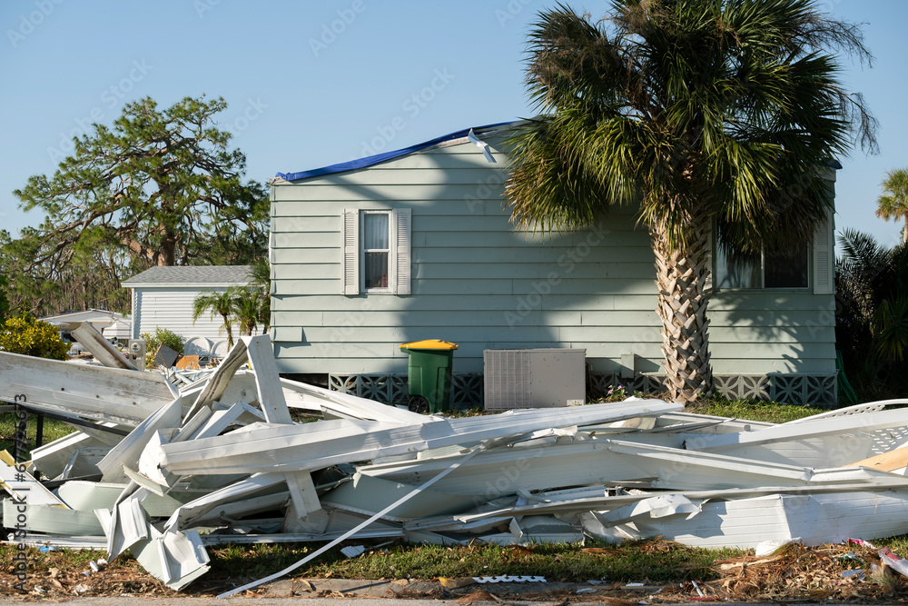 Piles of rubbish on street side from severely damaged houses after ...