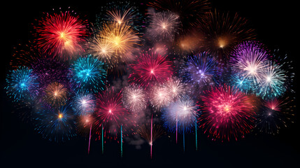 colorful fireworks abstract poster web page ppt background on black background, digital technology b