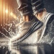 background with a sport shoes and water splash