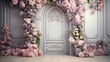  a room with a bunch of flowers on the wall and a door in the middle of the room with a door in the middle of the room with a bunch of flowers on the wall.  generative ai