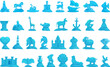 Ice sculpture icons set cartoon vector. Animals mermaid. Statue blue beast