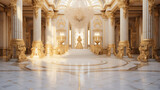 Light luxury royal posh interior in baroque style. White hall with expensive oldstyle furniture.