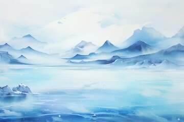  Abstract background with snowy blue mountains, seascape