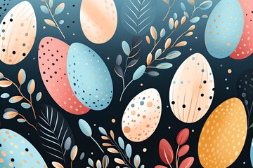 Wall Mural - Easter dark blue easter background with decorated eggs