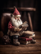 Santa Claus With Gift Box , Dwarf Toy, Tilt Shift Fantasy Photography, Ai Generated 