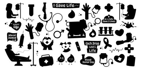 Wall Mural - Blood Donor silhouette collection of hand drawn style and lettering elements, characters