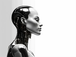 Beautiful female robot minimalist design with white background, modern cyborg concept