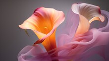  A Painting Of A Pink And Orange Flower On A Gray Background With A Yellow Stamen In The Center Of The Flower And A Yellow Stamen In The Middle Of The Flower.  Generative Ai