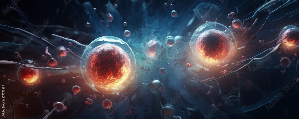 3d rendering of Human cell or Embryonic stem cell microscope background ...