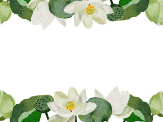 Wall Mural - watercolor white lotus flower bouquet wreath frame