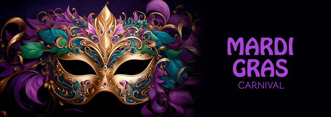 Mardi Gras template. Banner for mardi gras carnival in violet,green,yellow colors