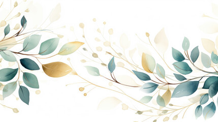 Wall Mural - Watercolor minimalist leaves and flowers concept art