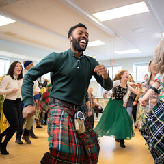 Black man doing Irish dancing on St. Patrick's Day