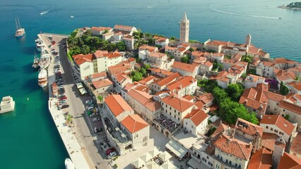 Wall Mural - Aerial view of the famous Rab town on Rab island, Dalmatia region in Croatia