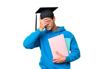 Wall Mural - Young university graduate man over isolated background with tired and sick expression