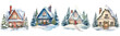 Watercolor Winter House Set Christmas Vector Illustration