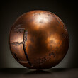 Fondo con detalle y textura de esfera antigua de metal desgastado, con reflejos de luz y fondo de tonos oscuros