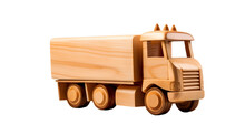 Classic Wooden Toy Truck With A Cargo Bay On A Transparent Background.