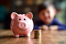 A Child Throws A Coin Into A Piggy Bank. Generative Ai