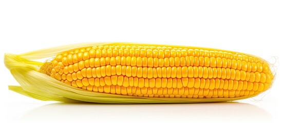 The ripe yellow ear of maize a healthy and isolated vegetable is a macro view of food where the white kernel a nutritious grain and seed stands out against a blank background created by a c