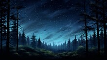 A Nighttime Forest Scene Under A Star-filled Sky, The Outlines Of Trees Silhouetted Against The Starry Backdrop, Offering A Sense Of Peace And Solitude.