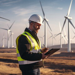 Wall Mural - Engineer in a wind farm.