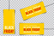 Black friday tag rectangular banner and the rope hanging on transparent background