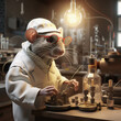 Scientific rat working in a laboratory.
