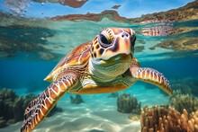 Green Sea Turtle Swimming,ai Generated